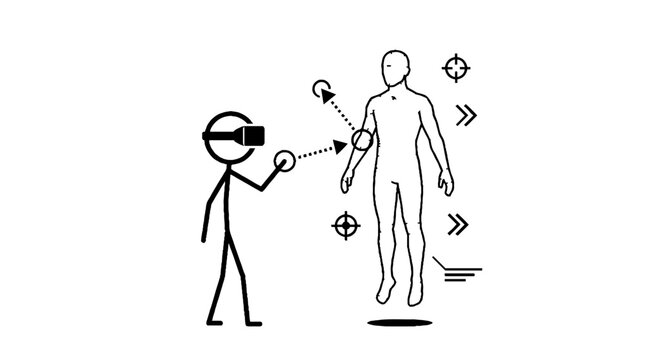 Person using virtual reality for medical simulation and training