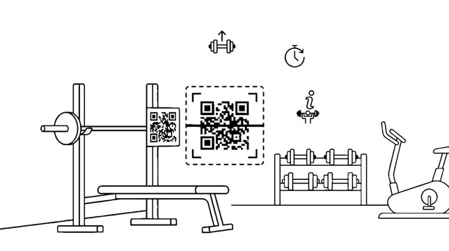 Gym equipment with digital qr codes for workout tracking