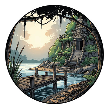Old wooden dock on the water.