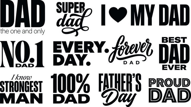 Father's Day Bold Typographic Lettering Set for Greeting Card Apparel Print and Celebration Tribute Design Use