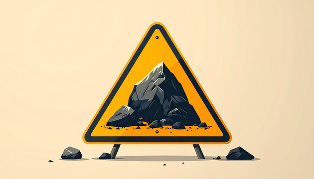 Warning sign mountain hazard concept