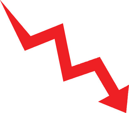 Red zigzag arrow pointing down representing financial loss and business decline Vector
