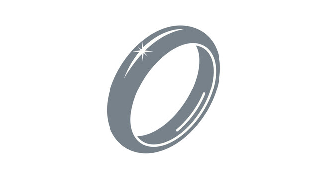 A shiny gray ring with a star on it is shown in a simple illustration.