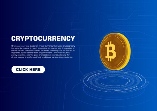 Modern cryptocurrency background for website banners and social media. Digital bitcoin technology, blockchain network concept, and crypto currency finance illustration for business media.