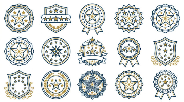 Collection of Hand Drawn Badges and Emblems with Stars.