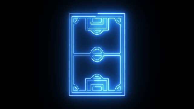 Glowing neon lights match football isometric field video animation on a background. Animation of neon sports stadium on a black background.
