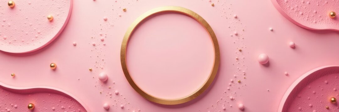 Nude pink textured gold circle frame Geometric design, golden accents , abstract, golden, border