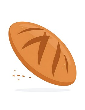 A cartoonish illustration of a loaf of bread with crumbs falling off