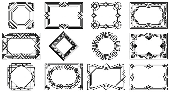 Collection of Art Deco Style Decorative Frames and Borders.