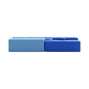 Two interlocking blue building blocks