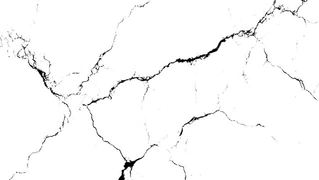 Cracked white surface with black lines and fractures  texture and pattern