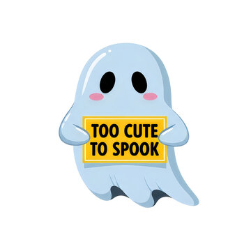 Adorable ghost holding a too cute to spook sign