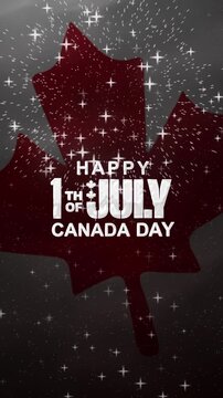 Happy canada day text animation with waving flag and fireworks. Suitable for social media posts or event promotions.