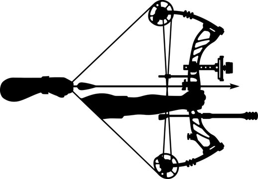 vector can be editable Archer aiming with a compound bow and arrow silhouette