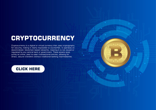 Modern cryptocurrency background for website banners and social media. Digital bitcoin technology, blockchain network concept, and crypto currency finance illustration for business media.