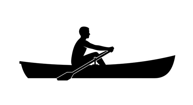 Silhouette of a person rowing a canoe on white background 1.