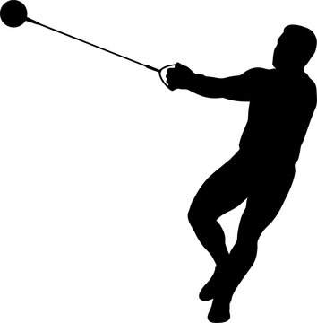 vector can be editable Male athlete competing in hammer throw track and field event silhouette