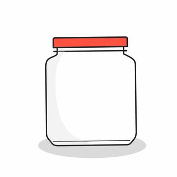 Red Lid Glass Jar Container Vector