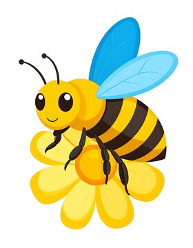A cartoon bee sitting on a yellow flower