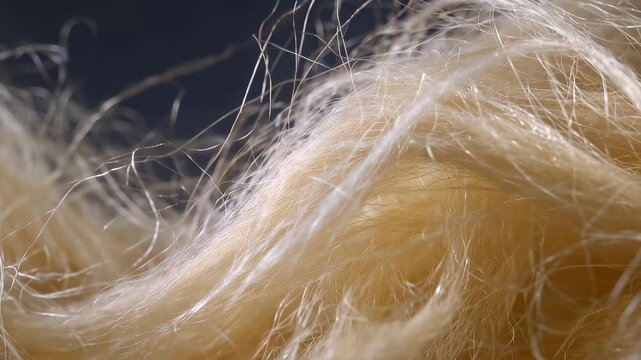 Delicate, interwoven, pale yellow fibers creating, A vibrant yellow yarn sculpture displayed on a wooden table