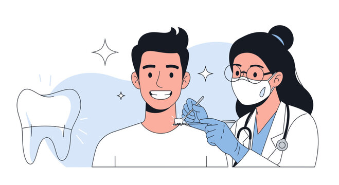 Dentist examining happy patient's teeth, dental care concept
