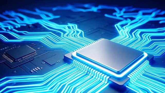 Microchip with glowing circuit lines