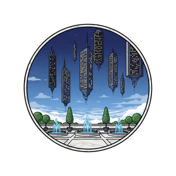 Futuristic city skyscrapers in air.