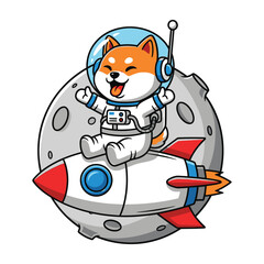 Shiba inu dog in astronaut suit on rocket