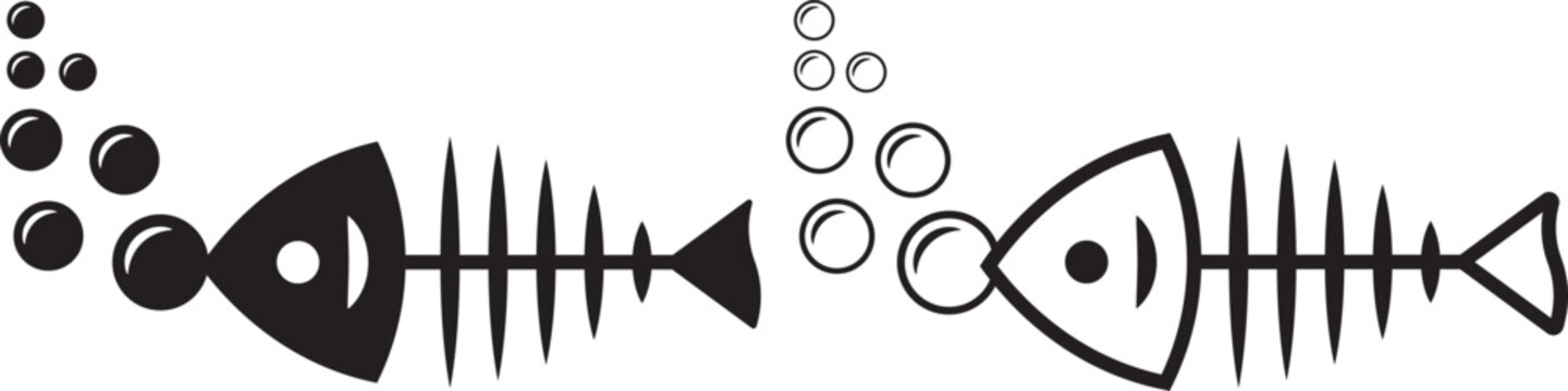 Swimming fish icon blowing underwater bubbles in a versatile collection of outline and solid graphic styles for diverse applications. fish blowing bubbles and hearts cute aquatic animal illustration