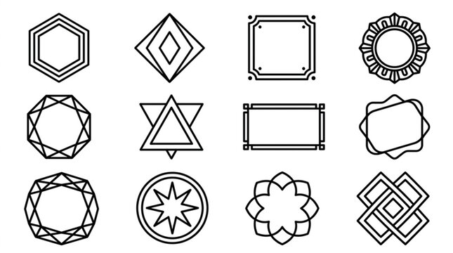 Collection of Geometric Shapes and Ornate Frames Vector Icons.