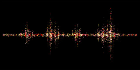 Naklejka na ściany i meble abstract vector audio sound wave waveform formed by happy elements emoji and music note particles on black background for entertainment digital technology and artificial intelligence sound concept