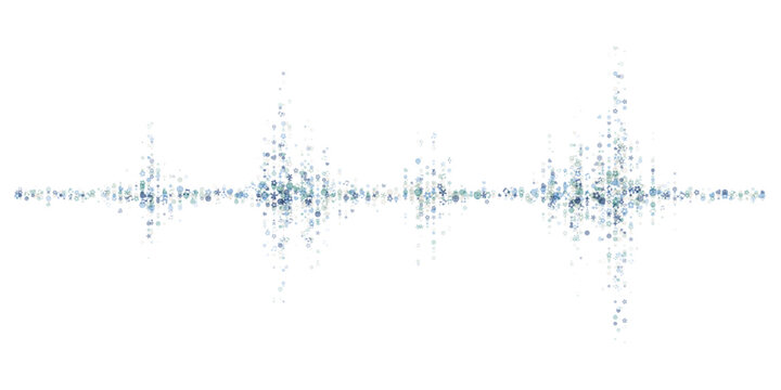 abstract vector audio sound wave waveform formed by happy elements emoji and music note particles on white background for entertainment digital technology and artificial intelligence sound concept
