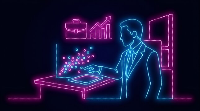 Neon Businessman Analyzing Business Data