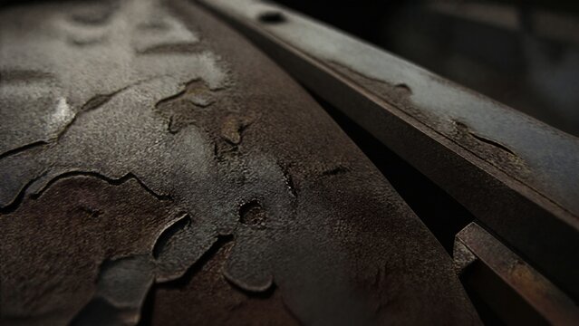 Close-up of weathered steel with rust patterns, revealing natural textures and age.