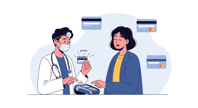 Healthcare Payment Concept: Doctor Using Credit Card Payment Terminal