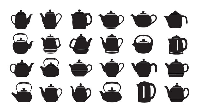 Collection of various traditional tea pots isolated on transparent background