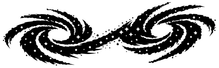 Minimalist Black Silhouette of Two Intertwined Spiral Galaxies in Space Vector Illustration © Rezowan 