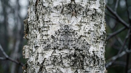 Fototapeta premium Close-up of a Birch Tree Trunk Showing Textured Bark Details.