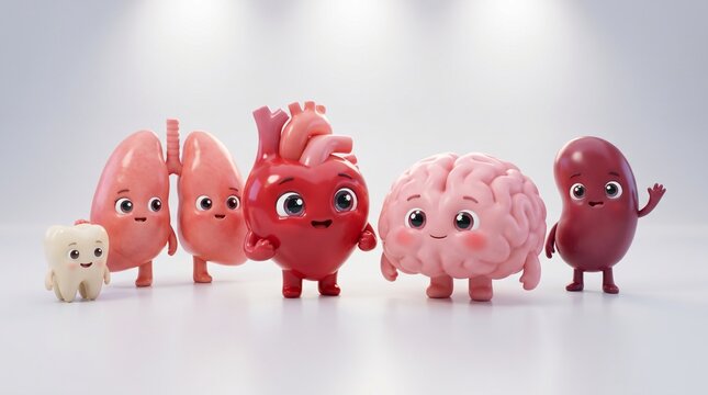 Cute anthropomorphic human organs characters standing together