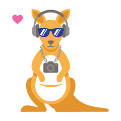 Naklejka premium Kangaroo wearing headphones and sunglasses