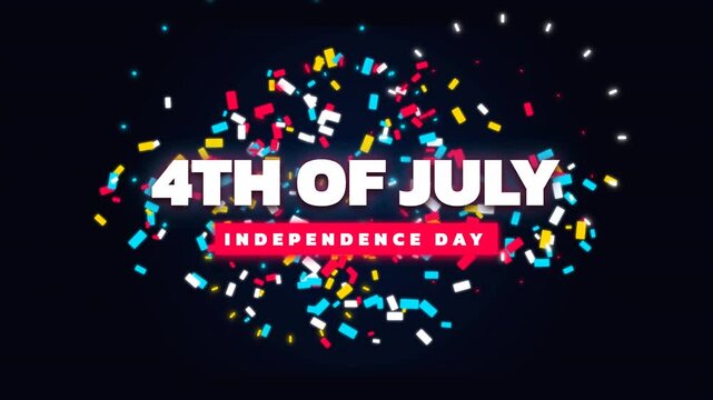 Animation Countdown 4th of july American Independence Day Celebration with red white confetti Background.