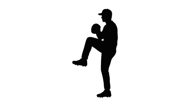 Baseball Pitcher Silhouette Ready to Throw Ball.