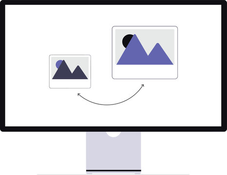 Image Resize and Photo Editing Interface Illustration on Desktop Computer for Digital Design Workflow Concept