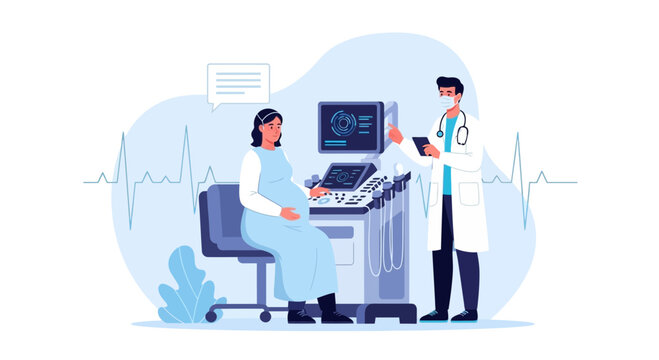 Pregnant Woman Ultrasound Examination with Doctor