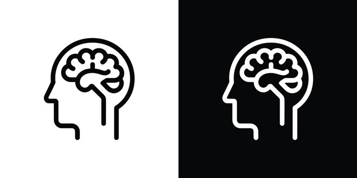 Black and white line of two human head silhouettes filled with gears, representing thought and ideas