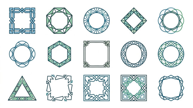 Collection of Decorative Geometric Frames and Borders.