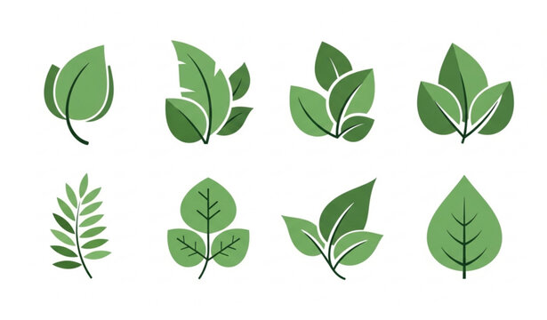 Eight green leaf vector illustrations for natural wellness and botanical design