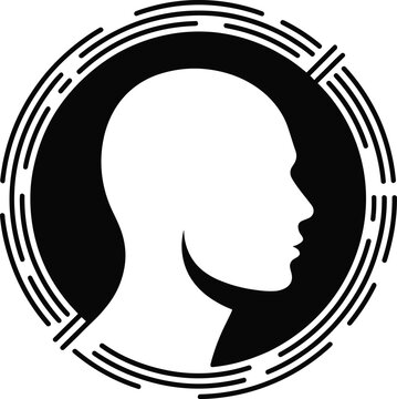 Human head profile silhouette in negative space within concentric circles
