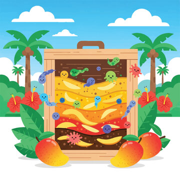 Colorful Fruit Insects in Suitcase.