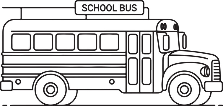 Classic yellow school bus transportation outline icon for students